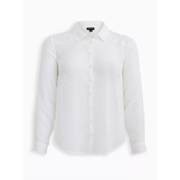 ✨Torrid Madison - White Chiffon Clip Dot Button Front Sz 2X Blouse✨ - Picture 5 of 9